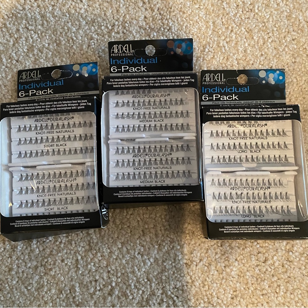 Set of 3 Ardell individual 6-pack short medium & long eyelash lash extensions